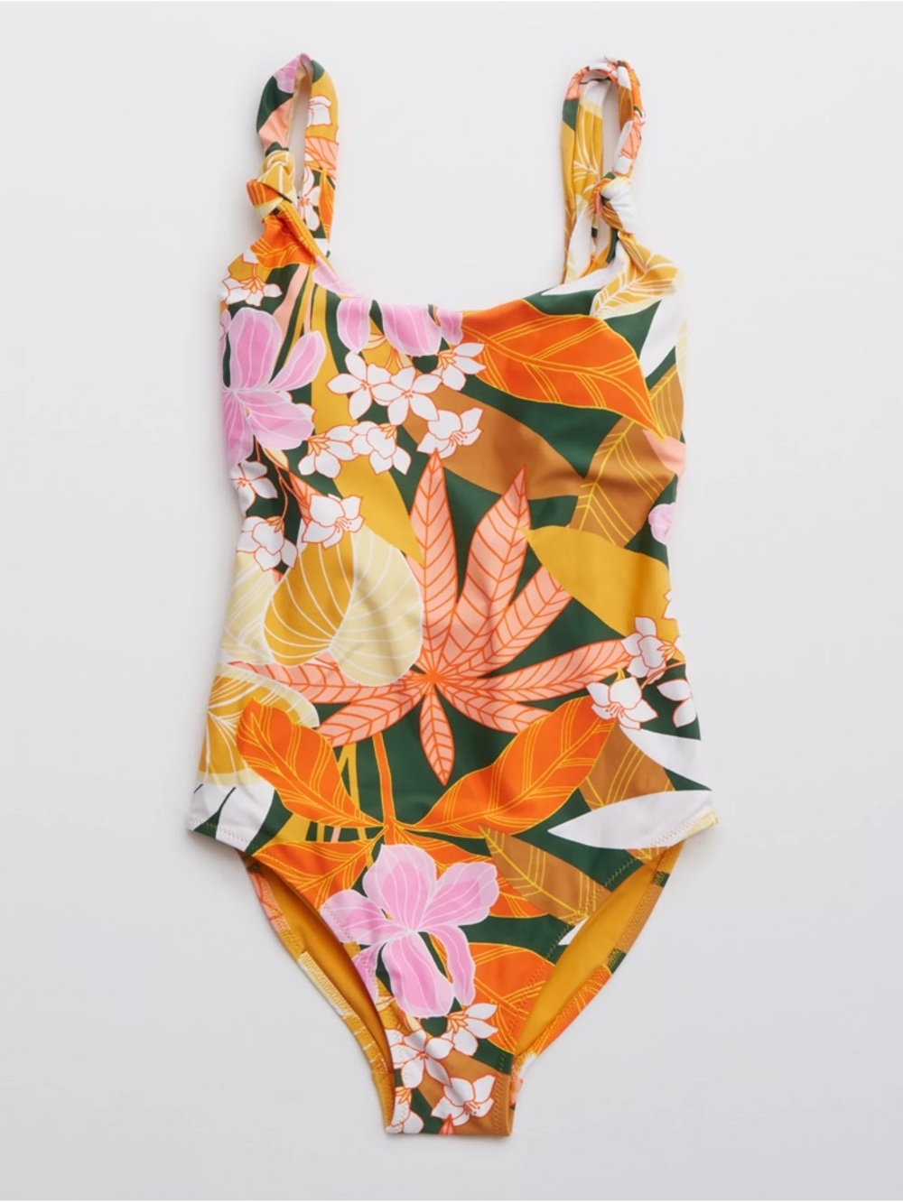 aerie Green One-Piece Swimsuit with Pink & Orange Floral Print